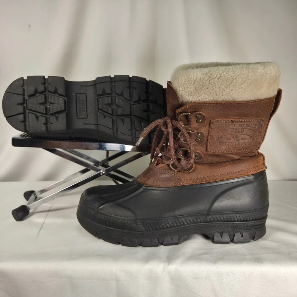 Polo Ralph Lauren Landen Leather Shearling Duck Winter Rain Boots Mens 7 Classic